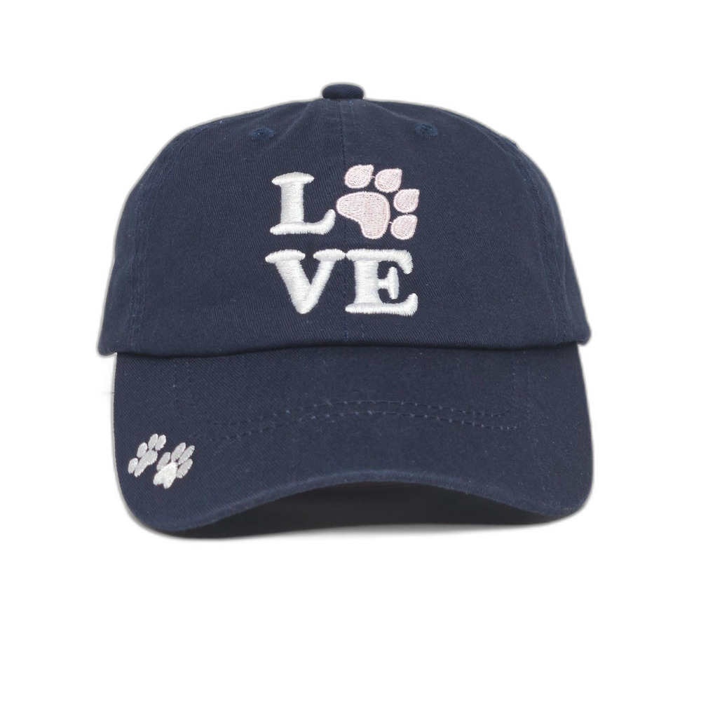 Love Paw Print Navy Blue Embroidered Dad Hat | e by Elidan Strapback Cap